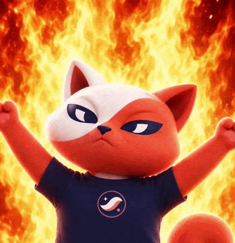 Quantum Cat posing in front of flames