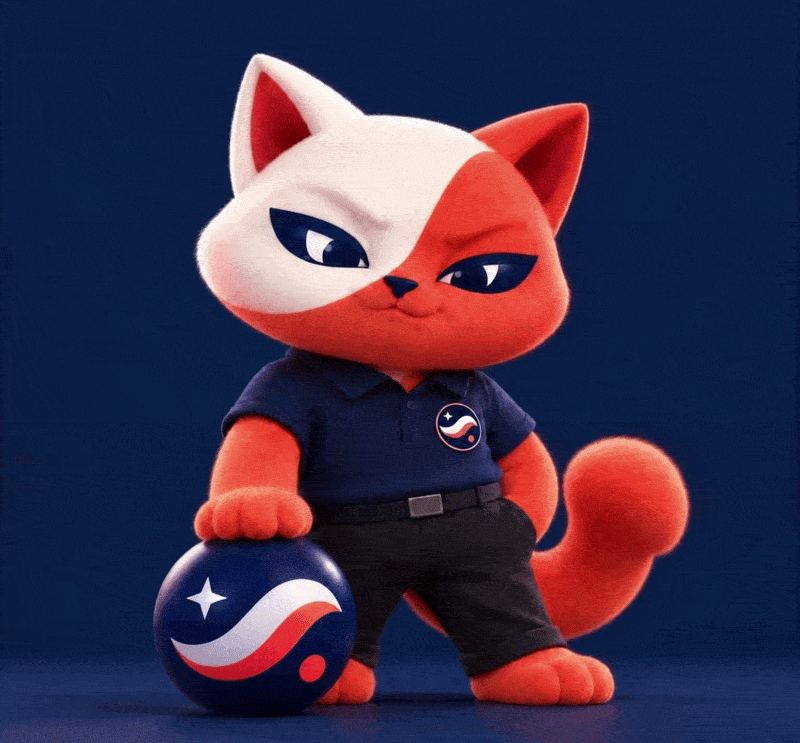 Quantum Cat coral and white mascot on a navy background